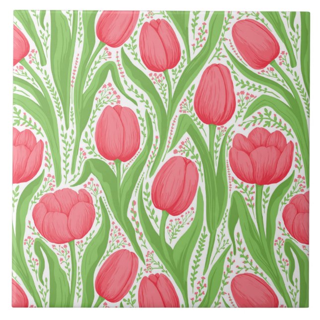 Tulips i rött och grönt kakelplatta (Framsidan)