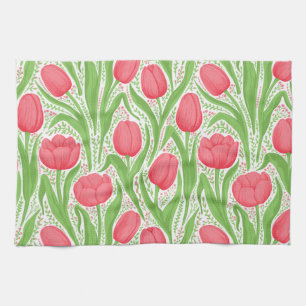 Tulips i rött och grönt kökshandduk