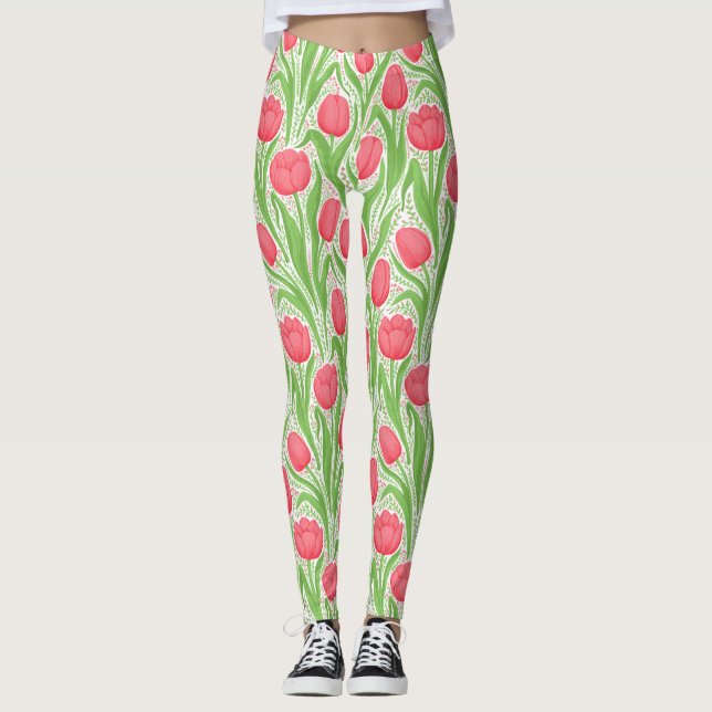 Tulips i rött och grönt leggings (Framsida)