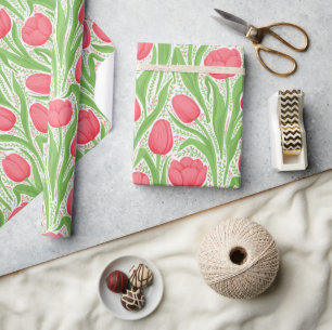 Tulips i rött och grönt presentpapper