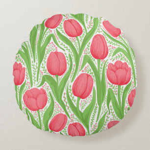 Tulips i rött och grönt rund kudde