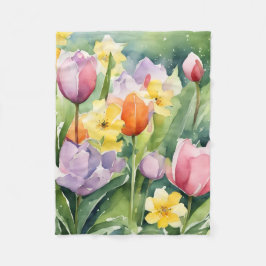 Tulips in Bloom watercolors Fleecefilt