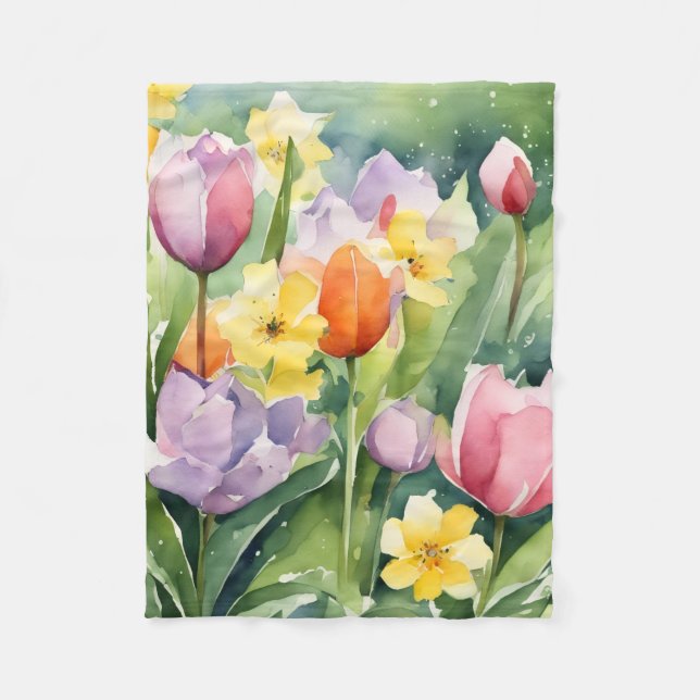 Tulips in Bloom watercolors Fleecefilt (Framsidan)