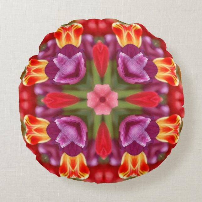 Tulips Kaleidoscope Rund Kudde (Framsidan)