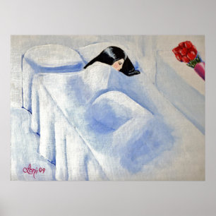 "Tulips" Ledsen Vumman med Black Hair Poster