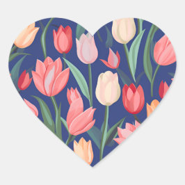 Tulips mönster. hjärtformat klistermärke