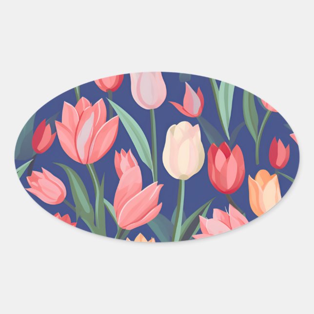 Tulips mönster. ovalt klistermärke (Framsida)