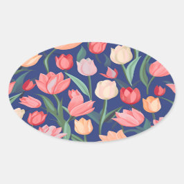 Tulips mönster. ovalt klistermärke