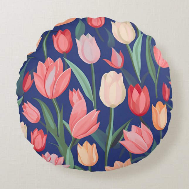 Tulips mönster. rund kudde (Framsidan)