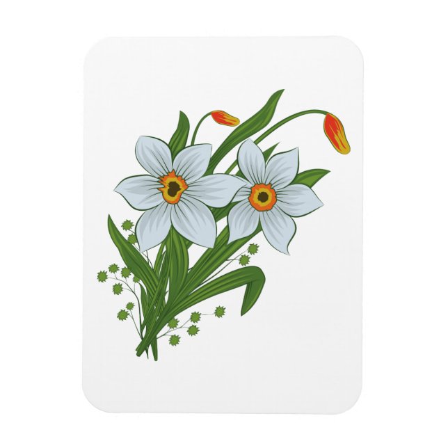 Tulips och Daffodils Flowers Magnet (Vertikal)