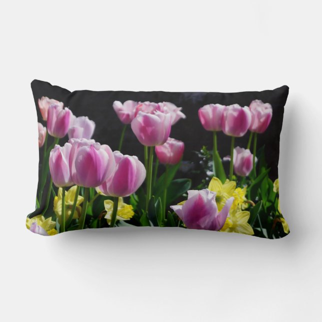 Tulips och dimil lumbarkudde (Framsida)