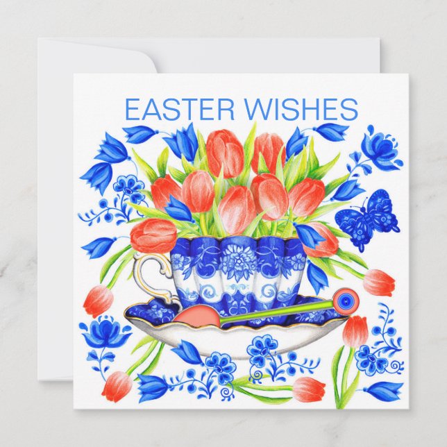 Tulips- och Tekopp Vår-kort Julkort (Framsida)
