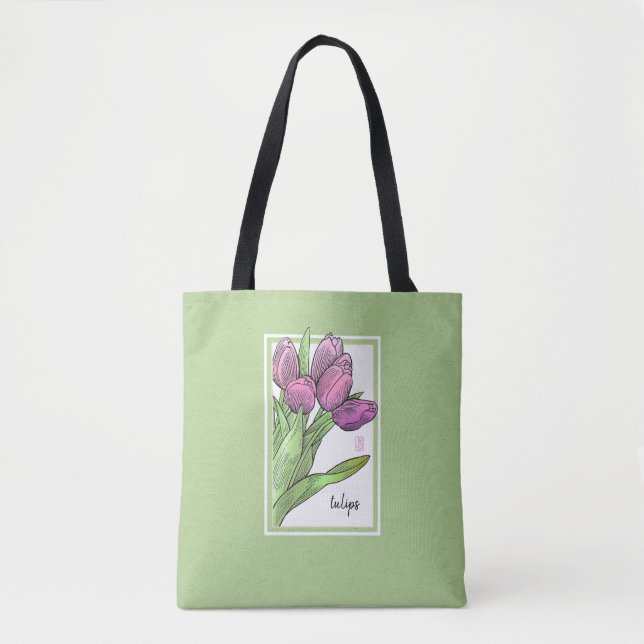 Tulips on Sage Tote Bag Tygkasse (Framsida)
