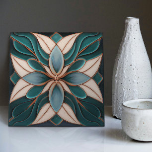 Tulips på den blå symmetriska Art nouveau-keramisk Kakelplatta