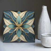 Tulips på den blå symmetriska Art nouveau-keramisk