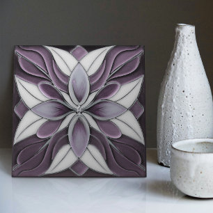 Tulips på Lavender Art nouveau Lila Kakelplatta