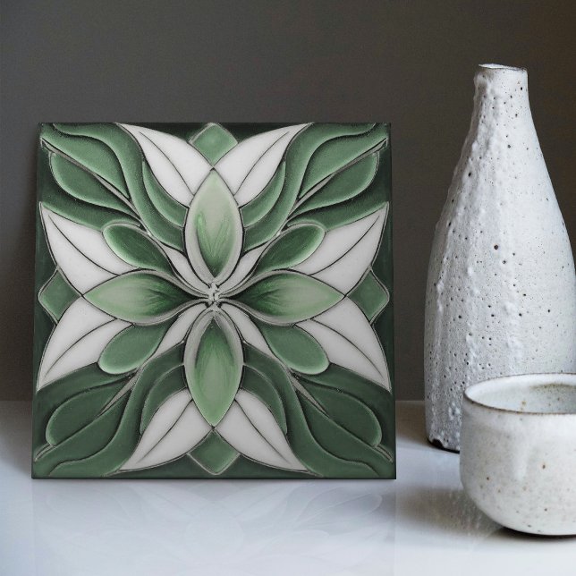 Tulips på Sage Symmetric Art nouveau Ceramic Tile Kakelplatta (Skapare uppladdad)