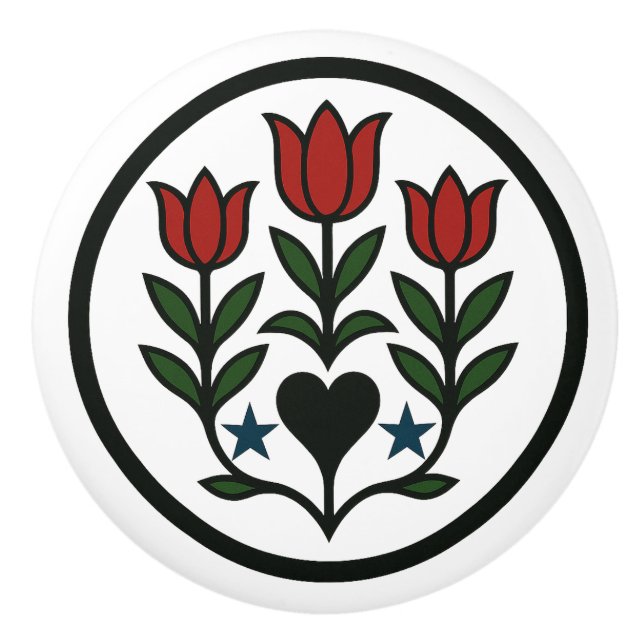 Tulips Pennsylvania Dutch Hex Sign Ceramic Knob Knopp (Framsidan)