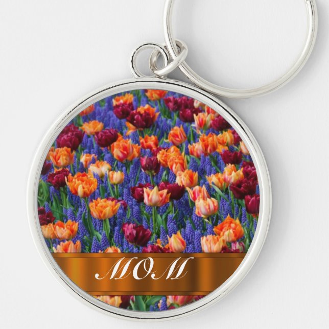 Tulips personlig mamma rund silverfärgad nyckelring (Framsidan)