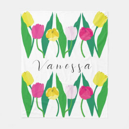 Tulips Pink Yellow Purple Green Modern Customize. Fleecefilt