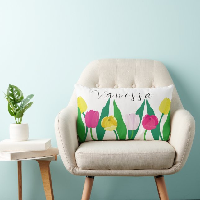 Tulips Pink Yellow Purple Green Modern Customize. Lumbarkudde (Stol)