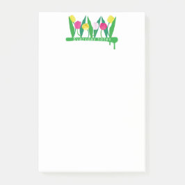 Tulips Pink Yellow Purple Green Modern Cute.  Post-it Block