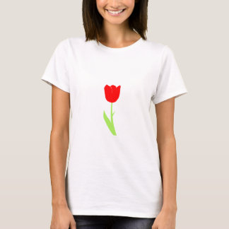 Tulips Red Flower Blommönster White Cute Vår T Shirt