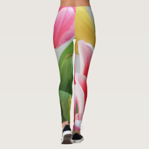 Tulips Rosa Grönt Gula blommor Blommigt Leggings
