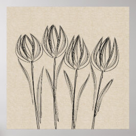 Tulips Teckning Canvas Flower Poster