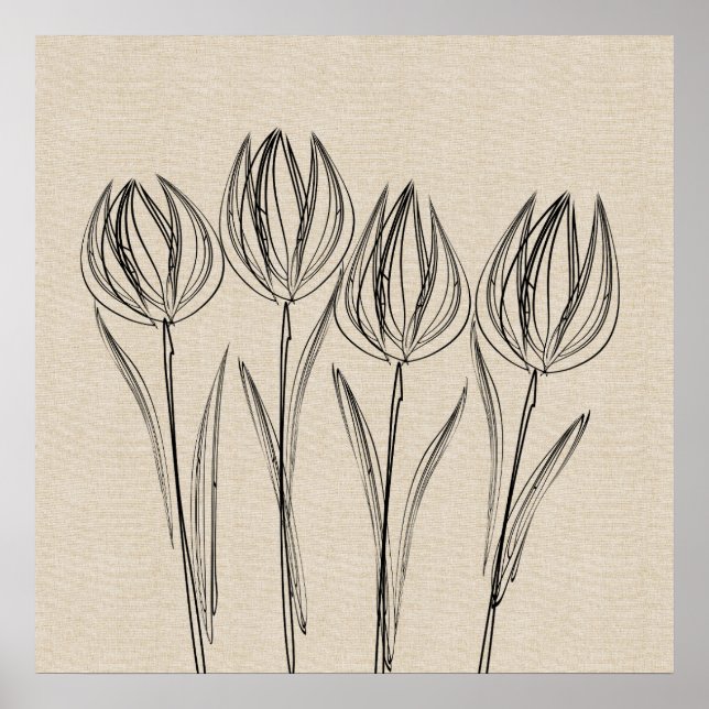 Tulips Teckning Canvas Flower Poster (Framsidan)