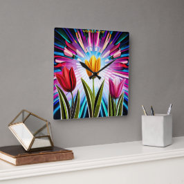 Tulips-trio: en Springtime Beauty-explosion Fyrkantig Klocka