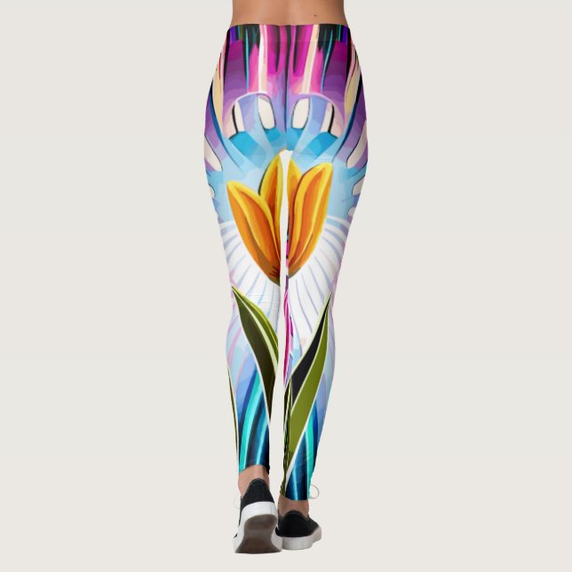 Tulips-trio: en Springtime Beauty-explosion Leggings (Baksida)