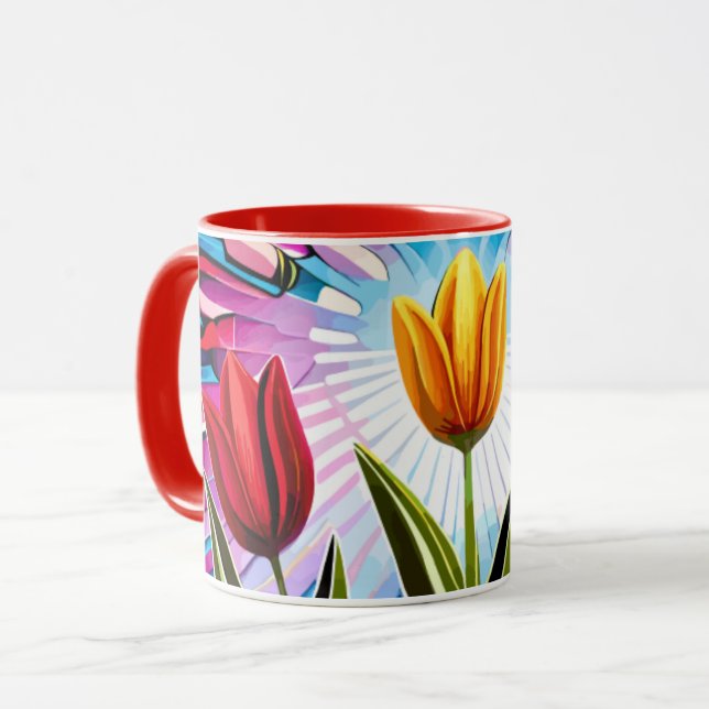 Tulips-trio: en Springtime Beauty-explosion Mugg (Framsida vänster)