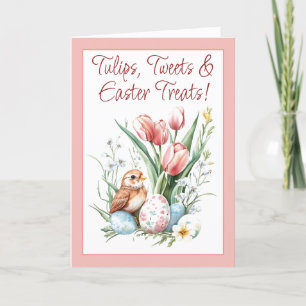 Tulips, tweets och Påsk Treats Rosa Folat Helgkort