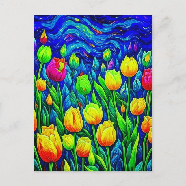 Tulips Van Gogh Stil Vykort (Framsida)