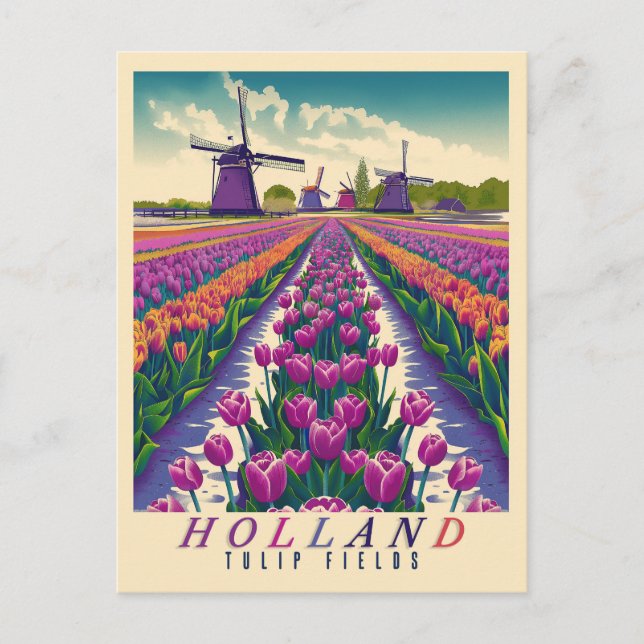 Tulips-Vintagen Holland Vykort (Framsida)