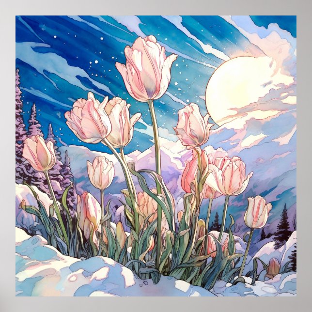 Tulips Wall Art, Blommigt Square Poster (Framsidan)