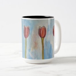 Tulips Watercolor Two-Tone Coffee Mugg
