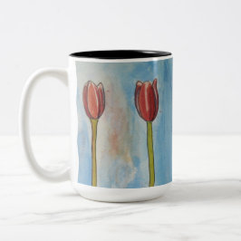 Tulips Watercolor Two-Tone Coffee Mugg