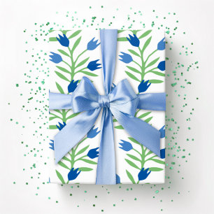Tulipvin i blått och grönt presentpapper