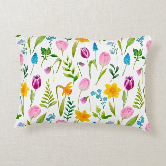 Tuliska blommor Sömlösa Mönster Prydnadskudde (Baksidan)