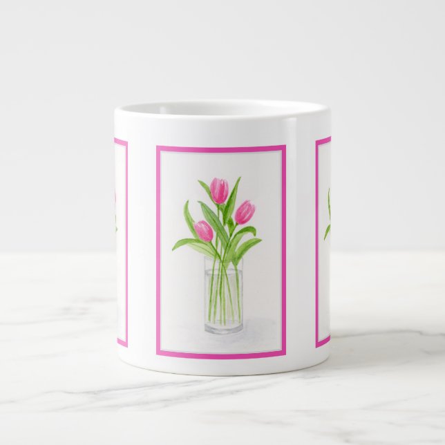 Tuliska i Vatten Handmålad vattenfärgsBlommigt Jumbo Mugg (Framsidan)