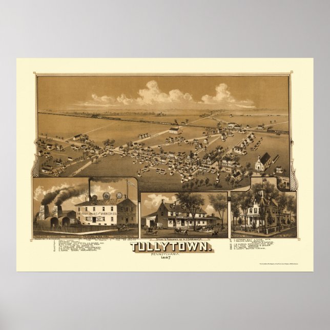 Tullytown, PA Panoramic Karta - 1887 Poster (Framsidan)
