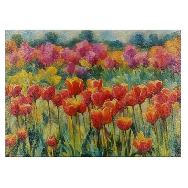 Tulp fält konst glas skärbräda (Framsidan)