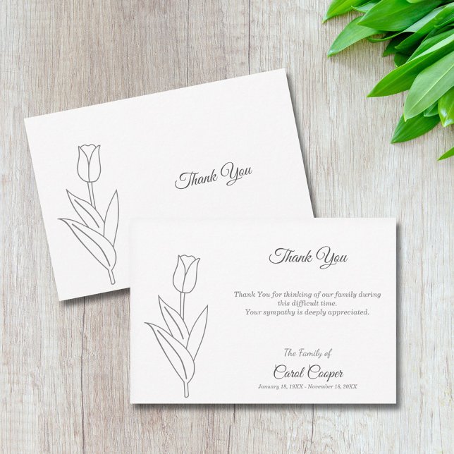 Tulp Line Art Funeral Tackkort Card Tack Kort (Tulip Line Art Funeral Thank You Note Card)