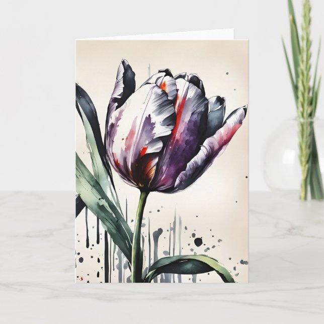 Tulpan - Akvarellblommor Kort (Framsida)