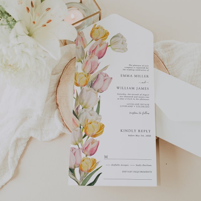 Tulpan All in One Bröllopsinbjudan (Watercolor Tulip All in One Wedding Invite by Painted Paperie
)