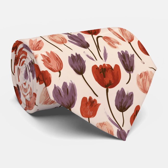 Tulpan Blommig Förlovning Boho Bröllop  Slips (Rullad)