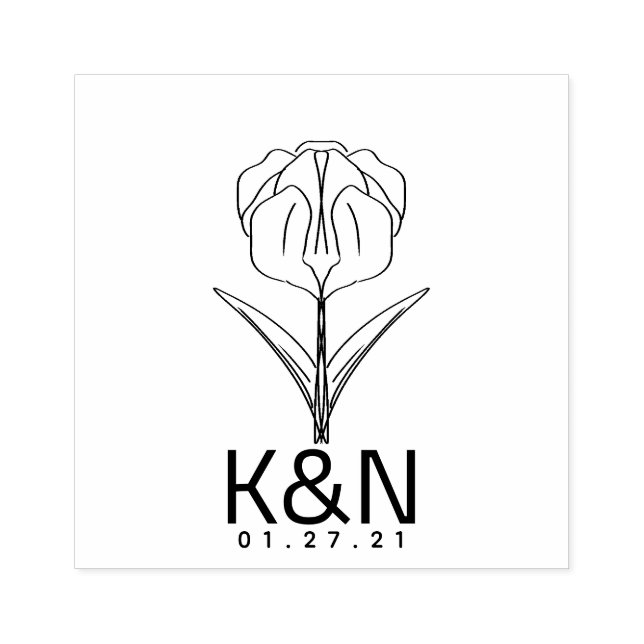 Tulpan Blommig Linje Konst Initial Logotyp Bröllop Stämpel (Tryck)