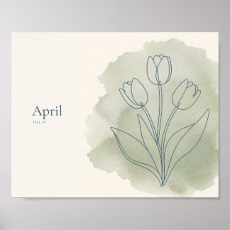 Tulpan Botanisk Konsttryck | Aprilblomma Poster